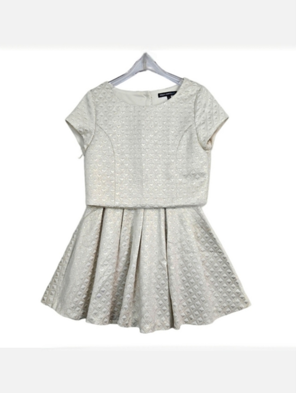 Sequin Hearts Cream & Gold Metallic Brocade 2 PC Skirt + Top Set, Size 8 ~ EUC